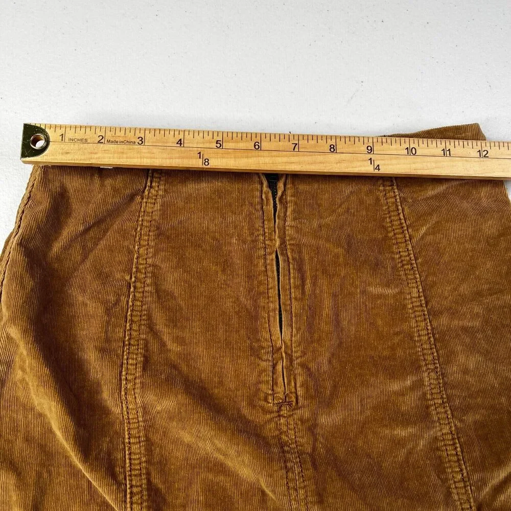 Free People Corduroy Mini Skirt Womens 2 Brown Khaki Side Zipper Cord Stretch